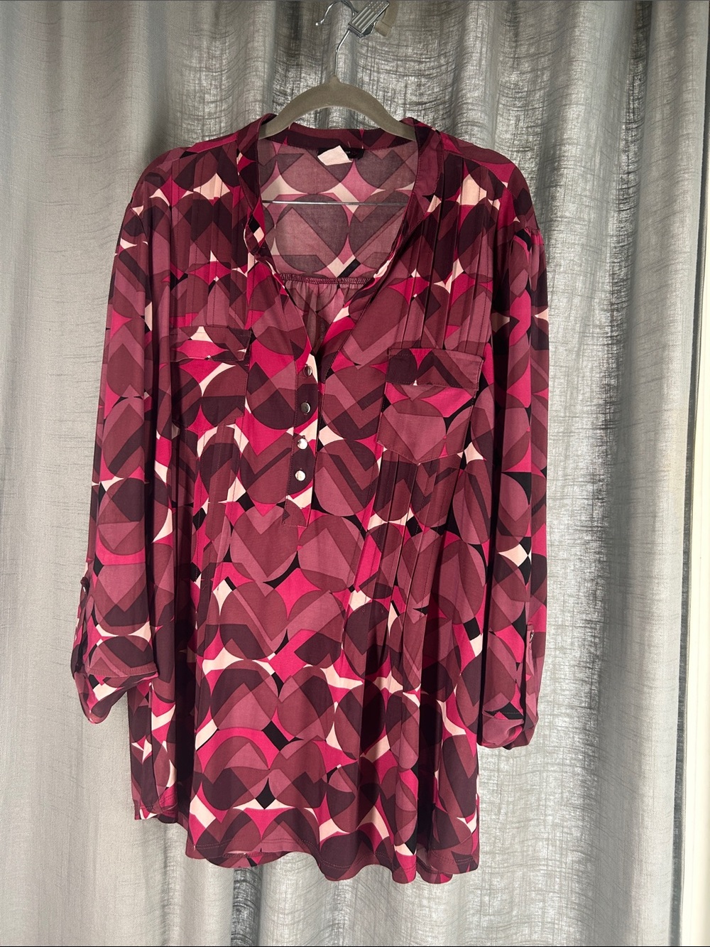Cocomo Magenta and Burgundy Geometric Long-Sleeve Tunic